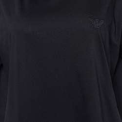 Pre Owned Emporio Armani Black Velour Pattern Cotton Knit T-Shirt L