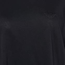 Pre Owned Emporio Armani Black Velour Pattern Cotton Knit T-Shirt L