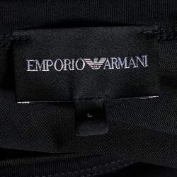 Pre Owned Emporio Armani Black Velour Pattern Cotton Knit T-Shirt L