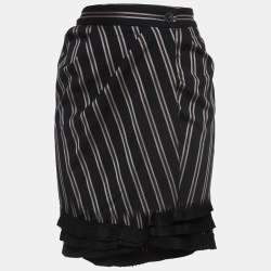 Pre Owned Emporio Armani Black Wool Blend Draped Knee Length Skirt M