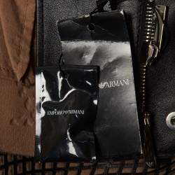 Pre Owned Emporio Armani Brown Cut-Out Leather Zipper Jacket L