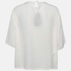 Pre Owned Emporio Armani Off White Embellished Silk Short Sleeve Blouse L