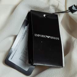 Pre Owned Emporio Armani Off White Embellished Silk Short Sleeve Blouse L