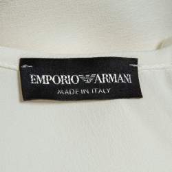 Pre Owned Emporio Armani Off White Embellished Silk Short Sleeve Blouse L