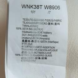 Pre Owned Emporio Armani Off White Embellished Silk Short Sleeve Blouse L