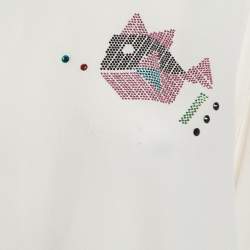 Pre Owned Emporio Armani Off White Embellished Silk Short Sleeve Blouse L