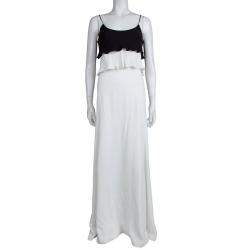 Pre Owned Emporio Armani Elite Monochrome Overlay Flared Gown S