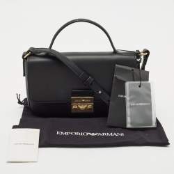 Emporio Armani Black Faux Leather Top Handle Bag