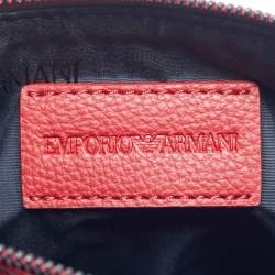 Pre Owned Emporio Armani Red/Black Leather Logo Embossed Flat Messenger Bag