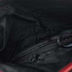 Pre Owned Emporio Armani Red/Black Leather Logo Embossed Flat Messenger Bag