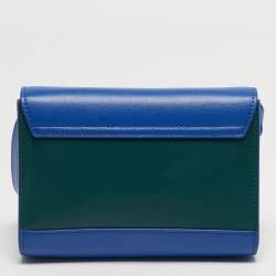 Pre Owned Emporio Armani Blue/Green Leather Metal Clasp Flap Crossbody Bag