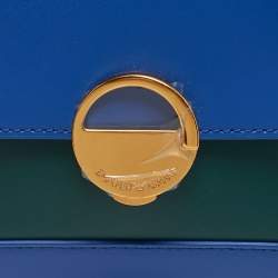 Pre Owned Emporio Armani Blue/Green Leather Metal Clasp Flap Crossbody Bag