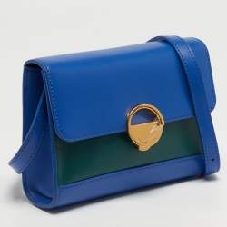 Pre Owned Emporio Armani Blue/Green Leather Metal Clasp Flap Crossbody Bag