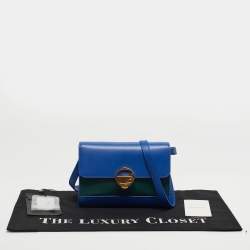 Pre Owned Emporio Armani Blue/Green Leather Metal Clasp Flap Crossbody Bag