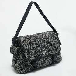 Pre Owned حقيبة تغيير الحفاضات إمبريو أرماني نايلون بشعار أسود/أبيض للأطفال