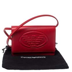 Emporio Armani Red Leather Flap Crossbody Bag
