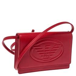 Emporio Armani Red Leather Flap Crossbody Bag