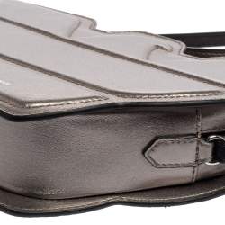 Pre Owned Emporio Armani Metallic Grey Leather Structured Logo Crossbody Bag