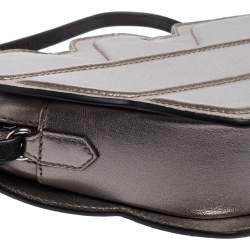 Pre Owned Emporio Armani Metallic Grey Leather Structured Logo Crossbody Bag
