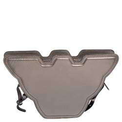 Pre Owned Emporio Armani Metallic Grey Leather Structured Logo Crossbody Bag