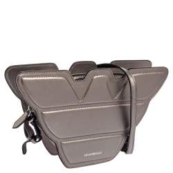 Pre Owned Emporio Armani Metallic Grey Leather Structured Logo Crossbody Bag