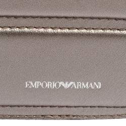 Pre Owned Emporio Armani Metallic Grey Leather Structured Logo Crossbody Bag