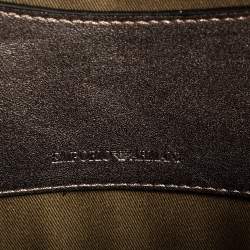 Pre Owned Emporio Armani Metallic Grey Leather Structured Logo Crossbody Bag