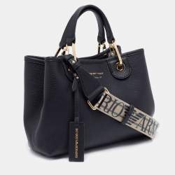 Emporio Armani Black Leather Small MyEA Shopper Tote