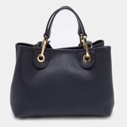 Emporio Armani Black Leather Small MyEA Shopper Tote