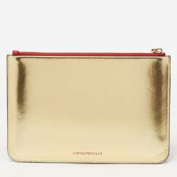 Pre Owned Emporio Armani Multicolor Leather Zip Wristlet Clutch