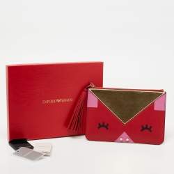 Pre Owned Emporio Armani Multicolor Leather Zip Wristlet Clutch