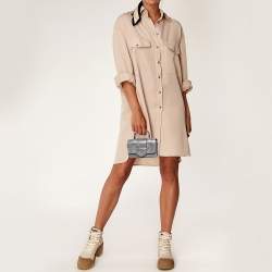 Pre Owned Emporio Armani Metallic Silver Leather Top Handle Bag