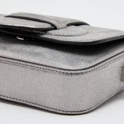 Pre Owned Emporio Armani Metallic Silver Leather Top Handle Bag