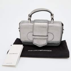 Pre Owned Emporio Armani Metallic Silver Leather Top Handle Bag