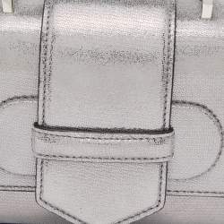 Pre Owned Emporio Armani Metallic Silver Leather Top Handle Bag