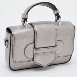Pre Owned Emporio Armani Metallic Silver Leather Top Handle Bag