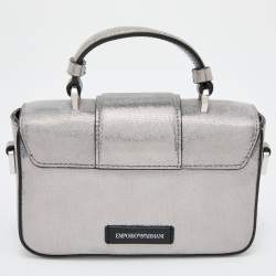 Pre Owned Emporio Armani Metallic Silver Leather Top Handle Bag
