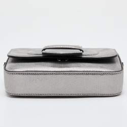 Pre Owned Emporio Armani Metallic Silver Leather Top Handle Bag