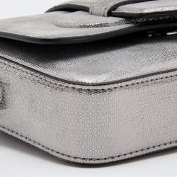 Pre Owned Emporio Armani Metallic Silver Leather Top Handle Bag