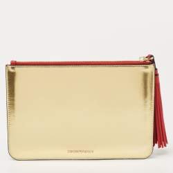 Pre Owned Emporio Armani Red/Gold Leather Pig Tassel Clutch