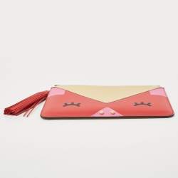 Pre Owned Emporio Armani Red/Gold Leather Pig Tassel Clutch