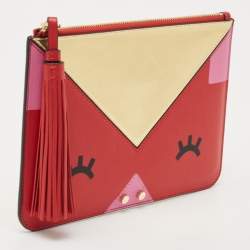 Pre Owned Emporio Armani Red/Gold Leather Pig Tassel Clutch