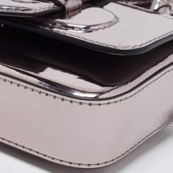 Pre Owned Emporio Armani Metallic Grey Patent Leather Mini Flap Top Handle Bag