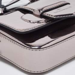 Pre Owned Emporio Armani Metallic Grey Patent Leather Mini Flap Top Handle Bag