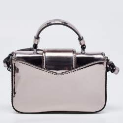 Pre Owned Emporio Armani Metallic Grey Patent Leather Mini Flap Top Handle Bag