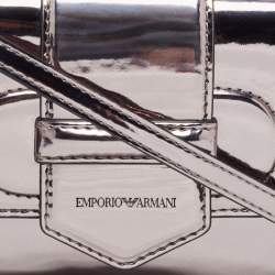 Pre Owned Emporio Armani Metallic Grey Patent Leather Mini Flap Top Handle Bag