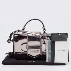 Pre Owned Emporio Armani Metallic Grey Patent Leather Mini Flap Top Handle Bag
