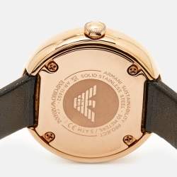 Pre Owned Emporio Armani Pavé Rose Gold Stainless Steel Leather Crystal AR11492 Women's Wristwatch 30 mm