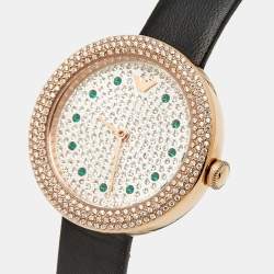 Pre Owned Emporio Armani Pavé Rose Gold Stainless Steel Leather Crystal AR11492 Women's Wristwatch 30 mm