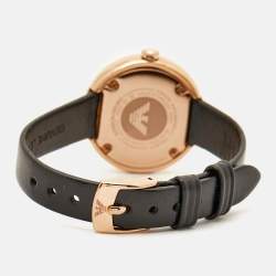 Pre Owned Emporio Armani Pavé Rose Gold Stainless Steel Leather Crystal AR11492 Women's Wristwatch 30 mm